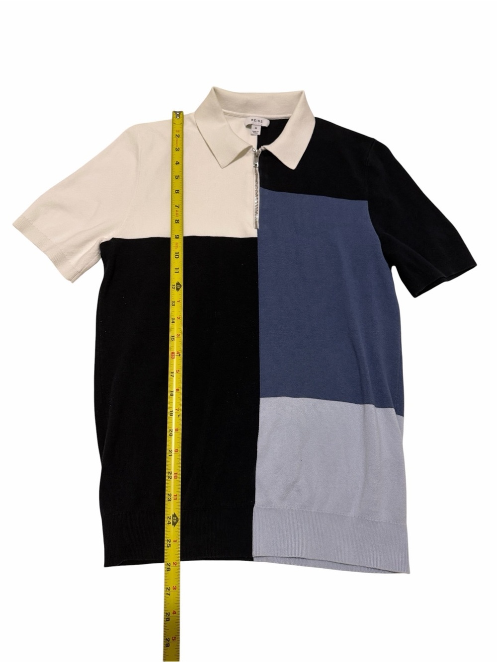 Reiss Men's Colorblock Zip Polo in Black, Gray & White, pre-owned - Picture 4 of 7